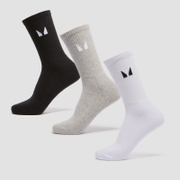 中性圆筒袜（3双）- 白色/黑色/大理石灰