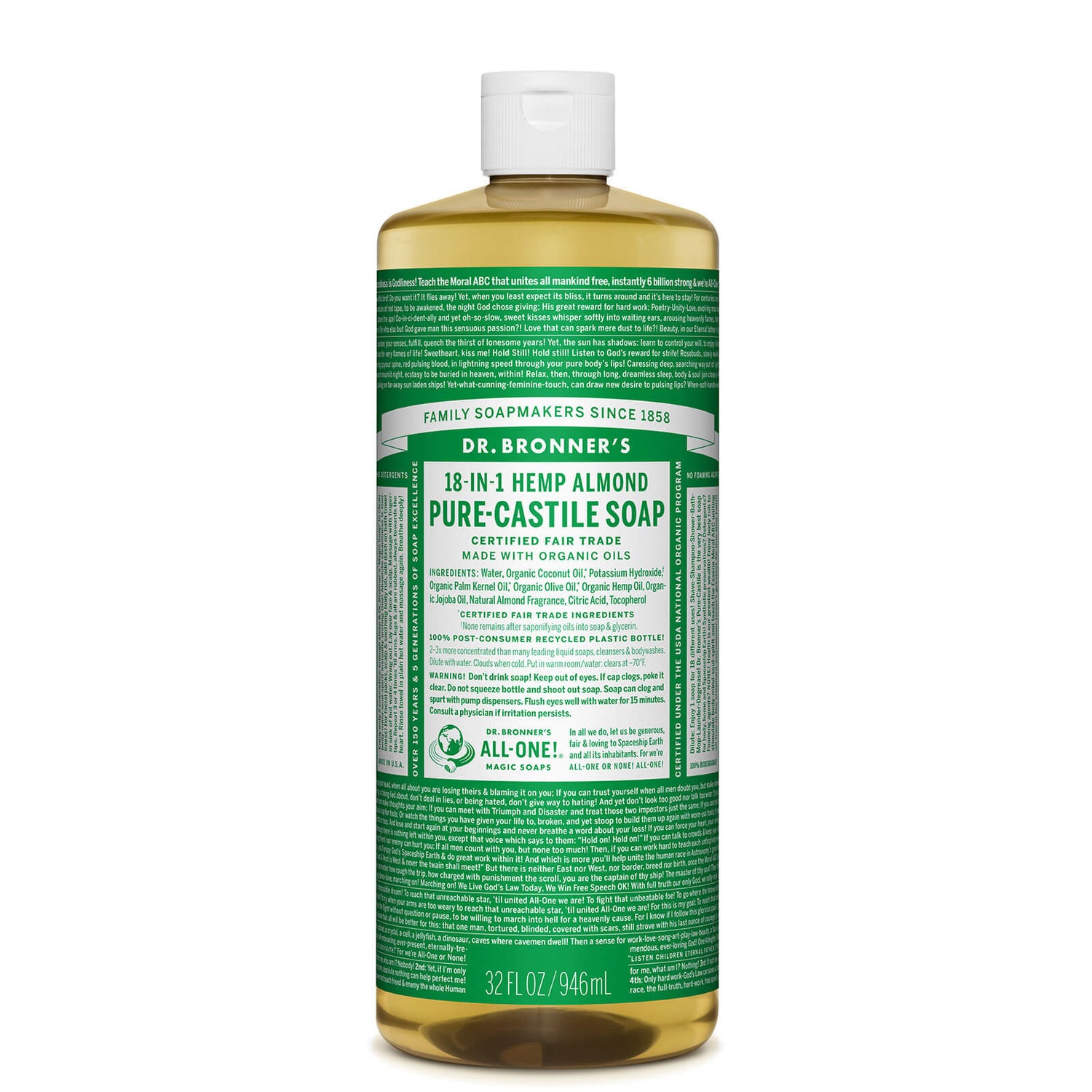 Dr. Bronner's Pure Castile Liquid Soap - Almond 946ml