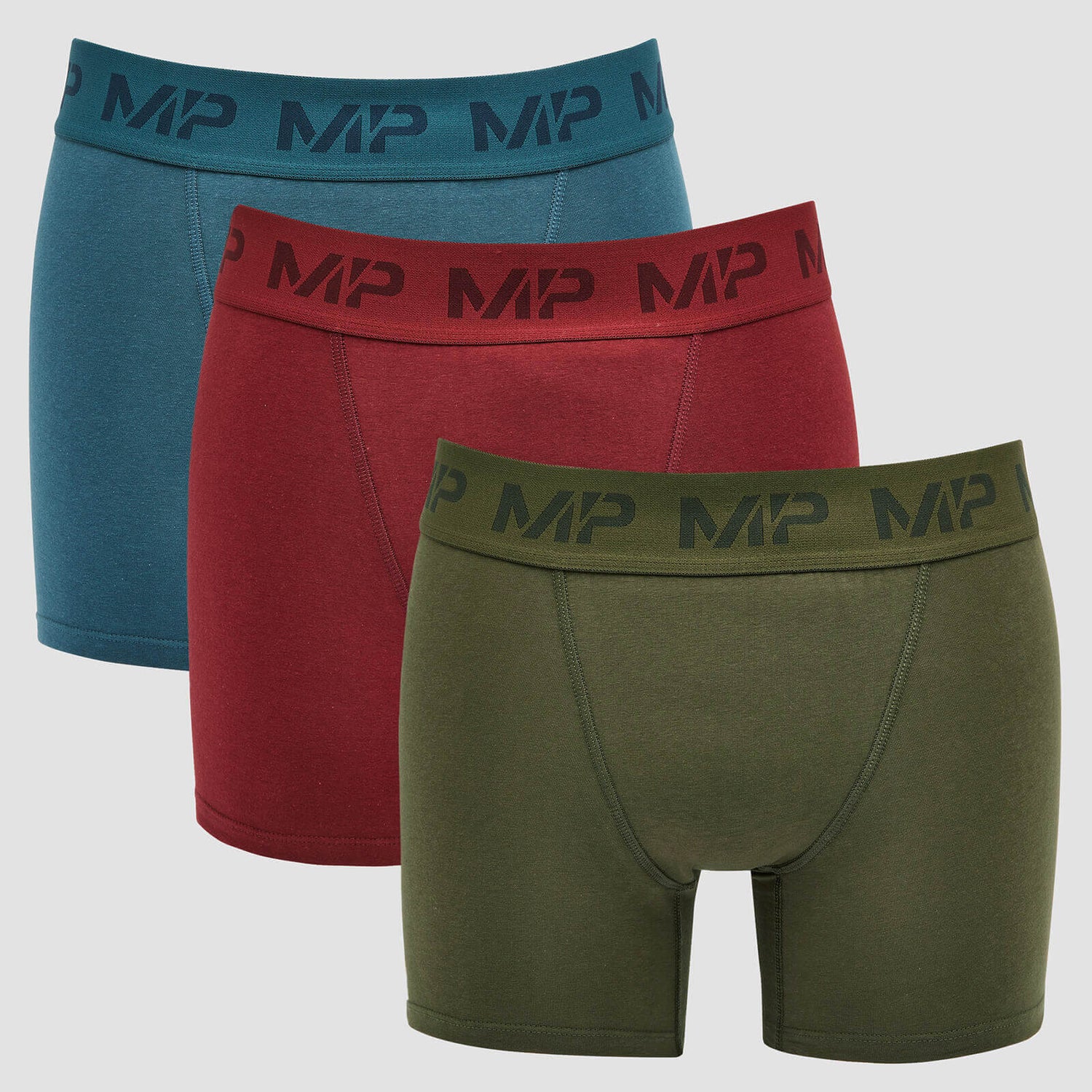 MP Men's Essential Boxers (3 Pack) Oxblood/Sea Blue/Dark Olive - XXS