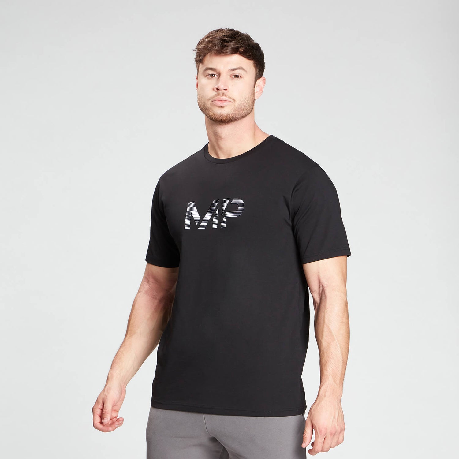 MP男士渐变线图案短袖T恤 - 黑色