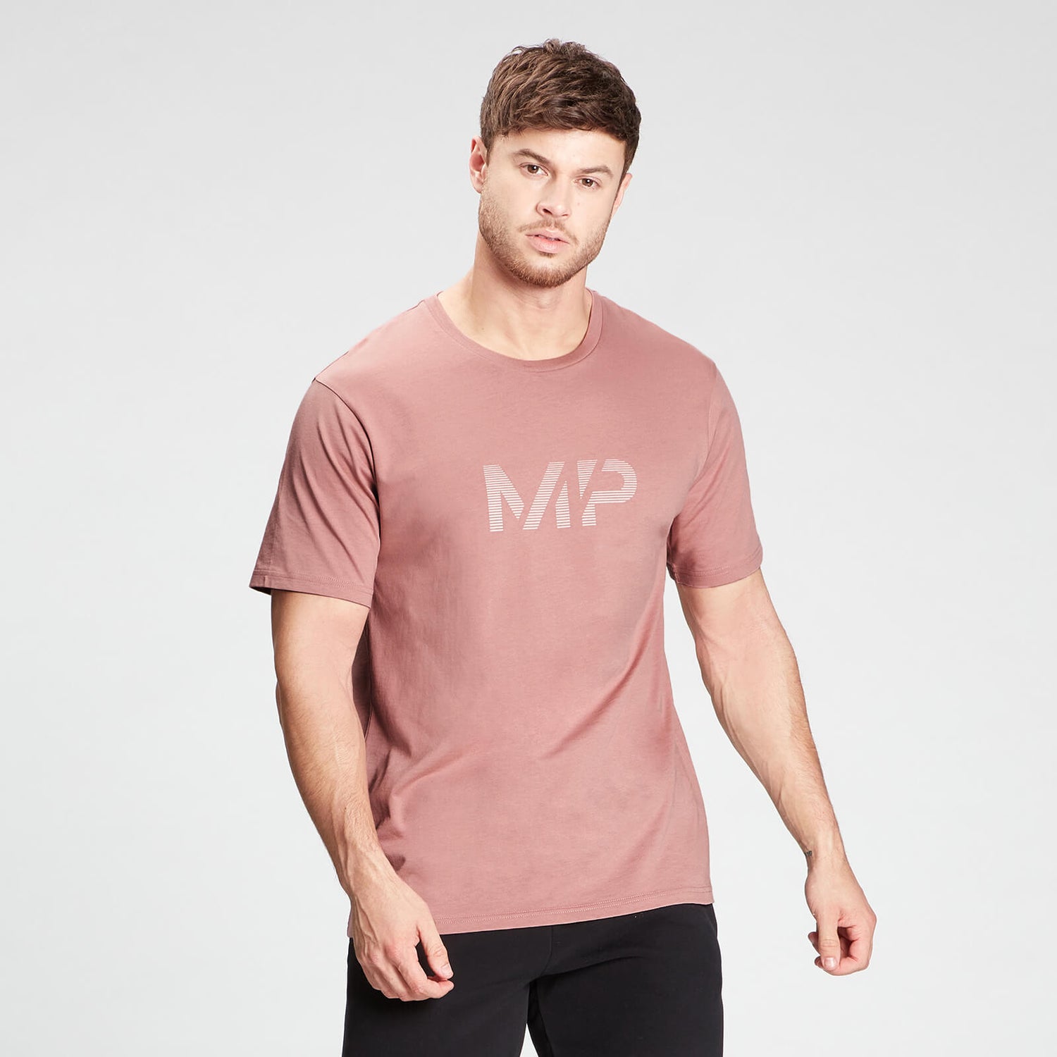 MP男士渐变线图案短袖T恤-水洗粉红色