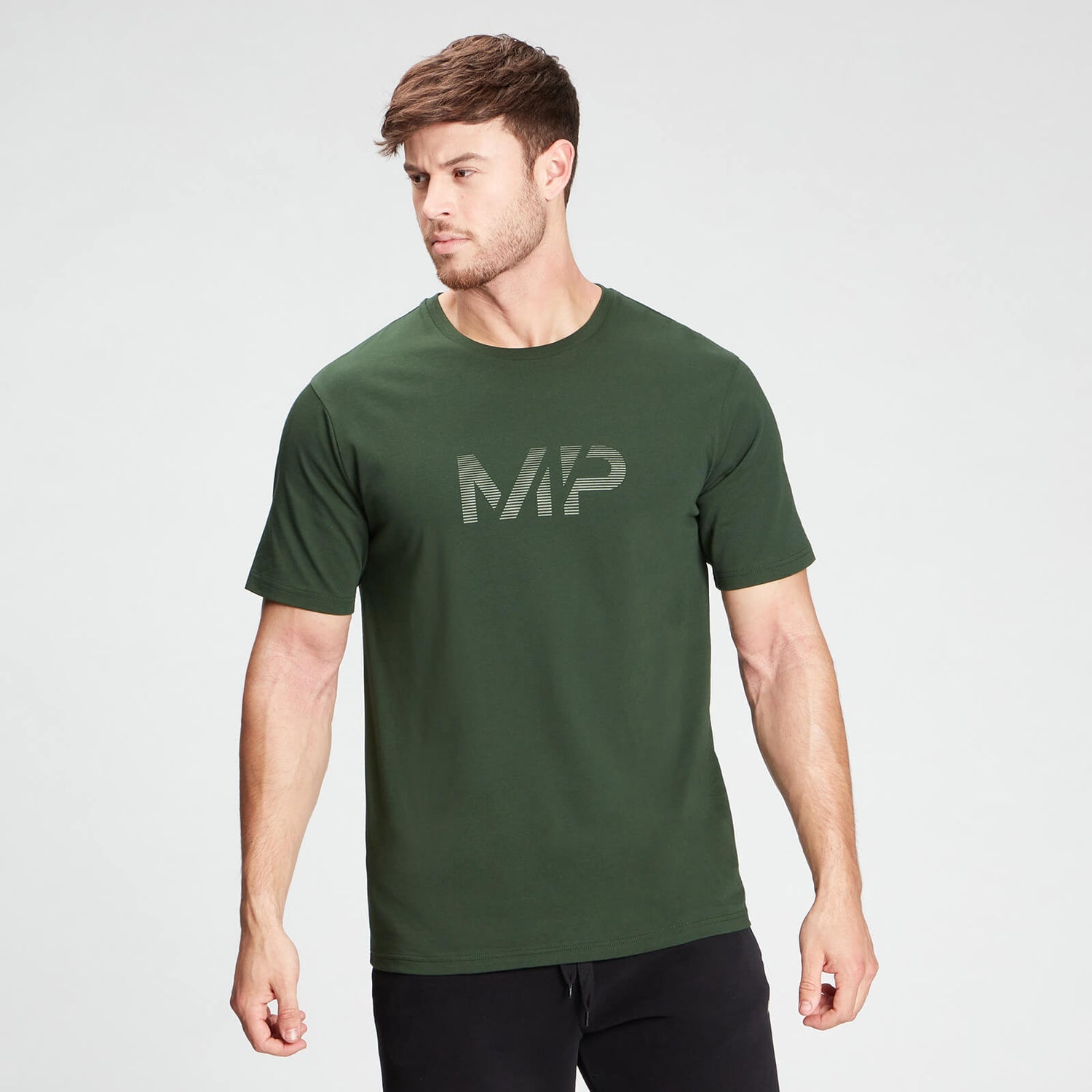 MP男士渐变线图案短袖T恤-深绿色