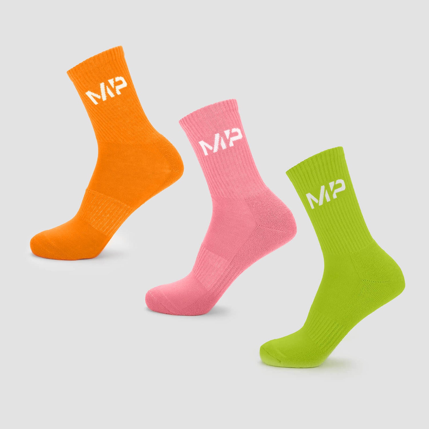 MP Men's Neon Brights Crew Socks (3 Pack) - Orange/Lime/Rose - UK 6-8