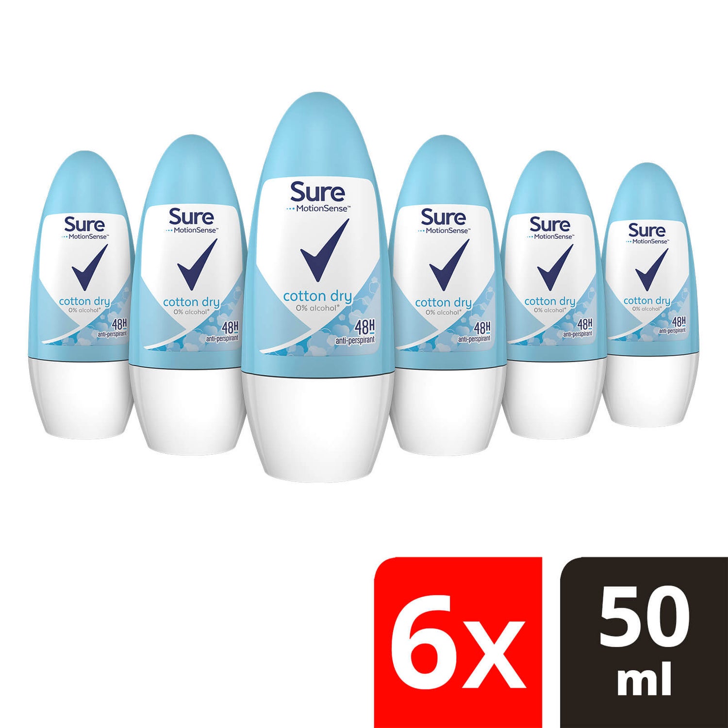Sure Women Cotton Dry Anti-Perspirant Deodorant Roll-On 50ml Pack of 6