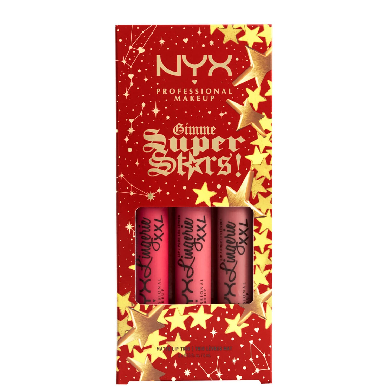 NYX Professional Makeup Gimme Super Stars!哑光唇膏三重奏温暖浆果礼品套装
