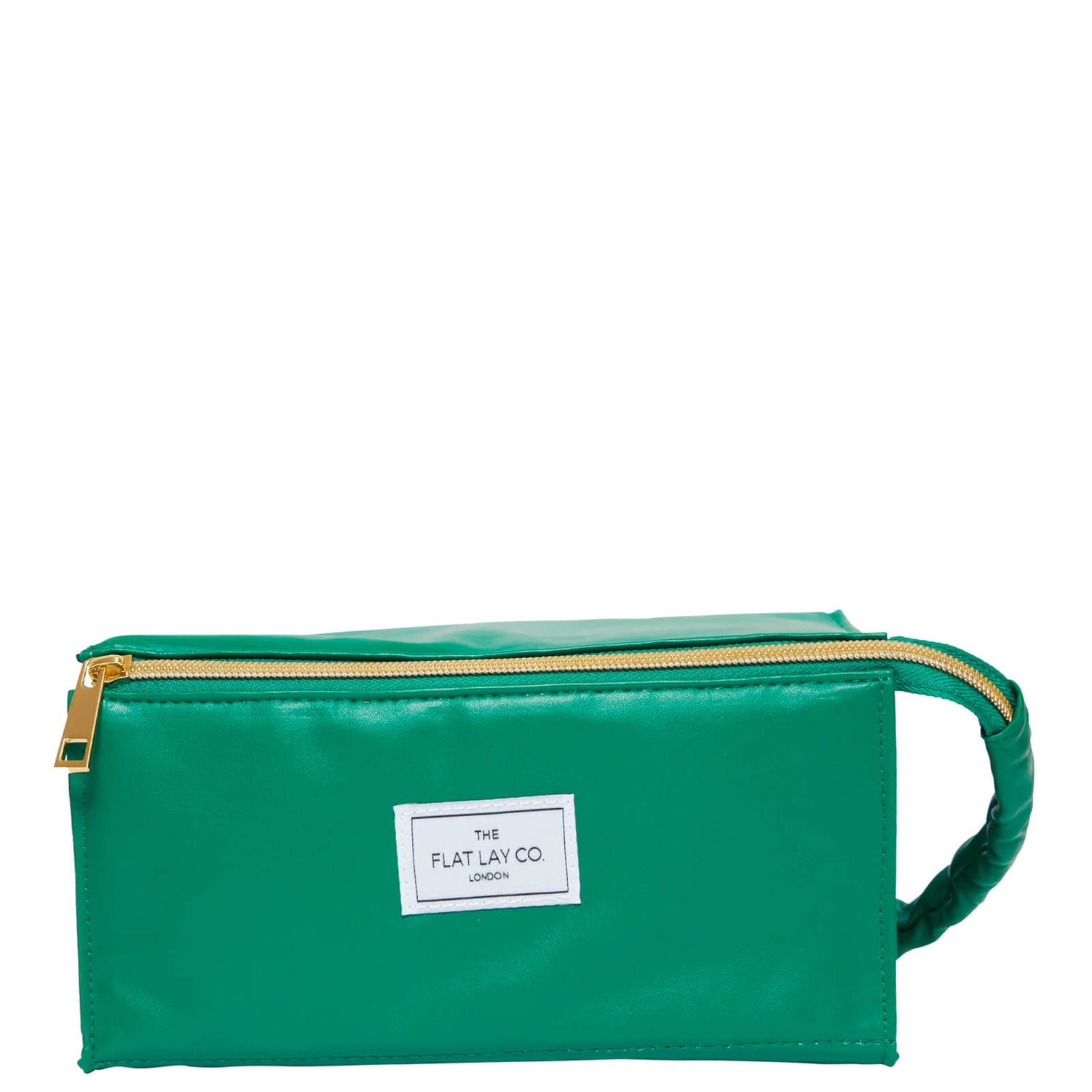 The Flat Lay Co. Open Flat Makeup Box Bag - Bottle Green Leather Monochrome
