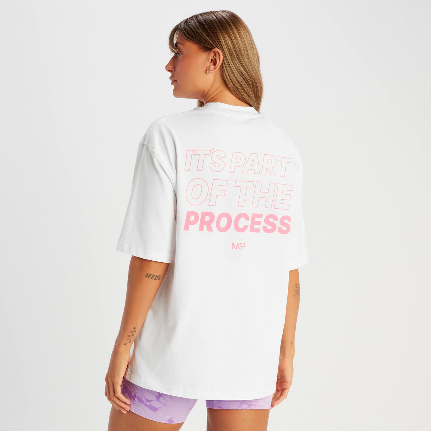 Slogan标语系列女士T恤 - 白色/粉色