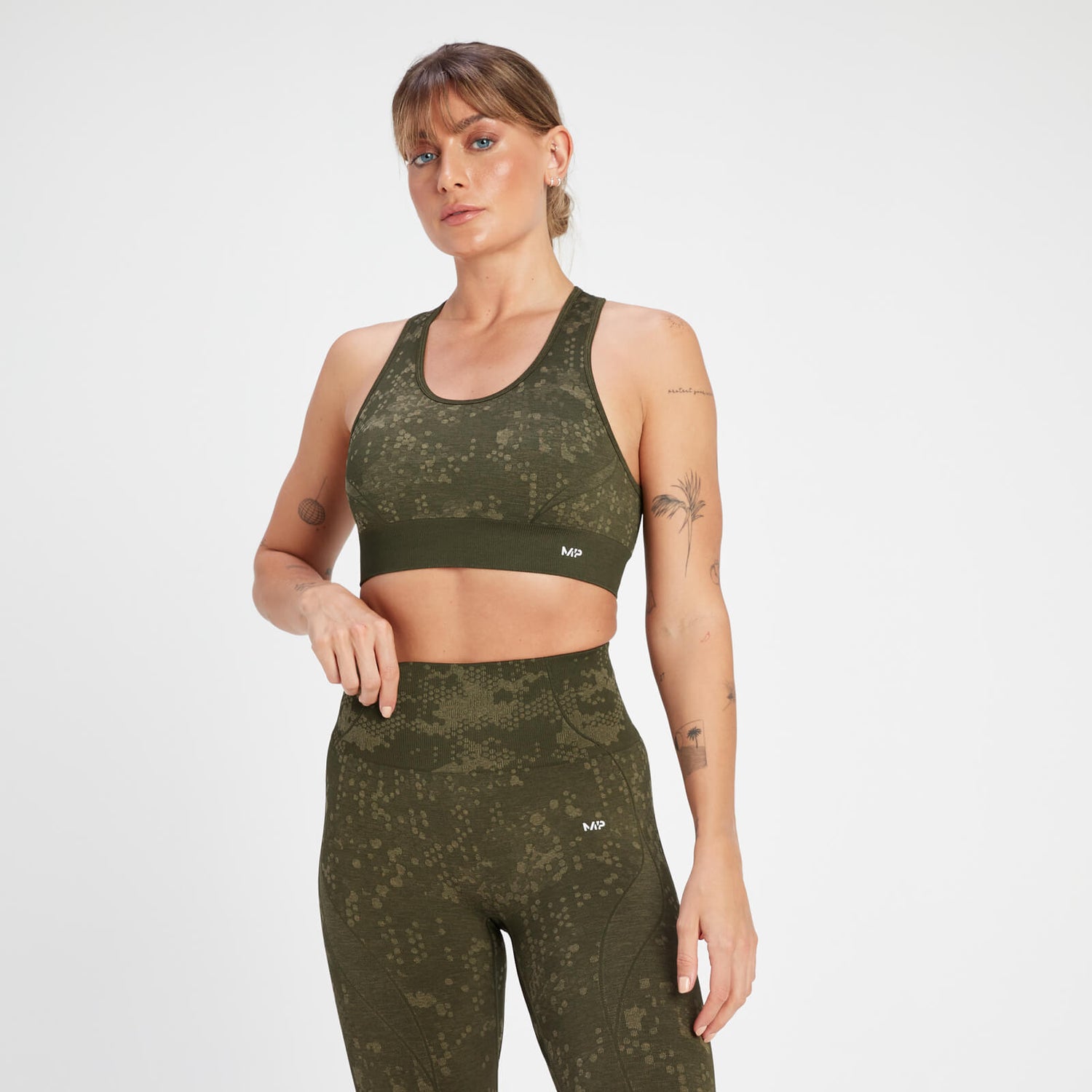 Adapt适应系列女士无缝图案运动内衣 - 橄榄绿 - XS