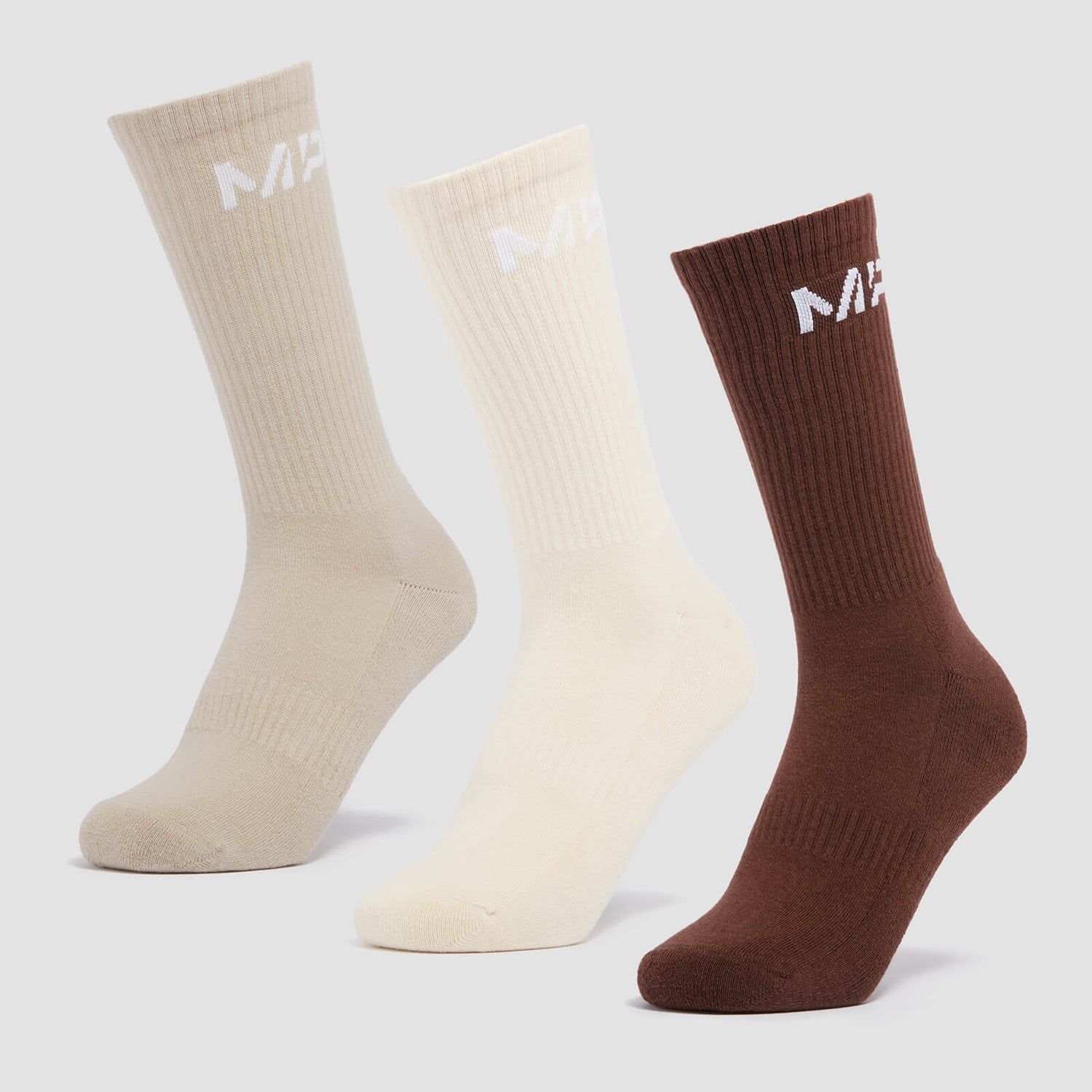 男女通用中筒袜（ 3双） - 深棕色 / 浅灰褐色 / 乳白色