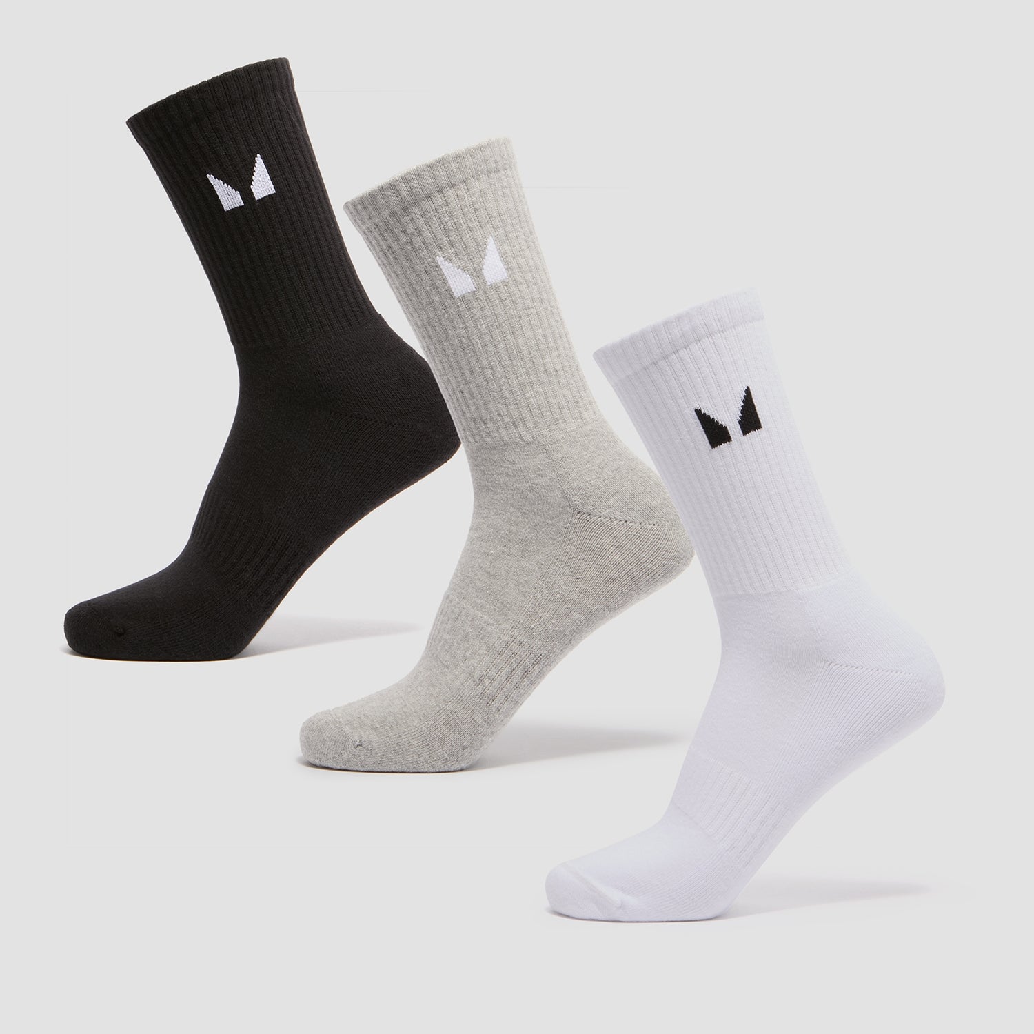 中性圆筒袜（3双）- 白色/黑色/大理石灰 - UK 2-5