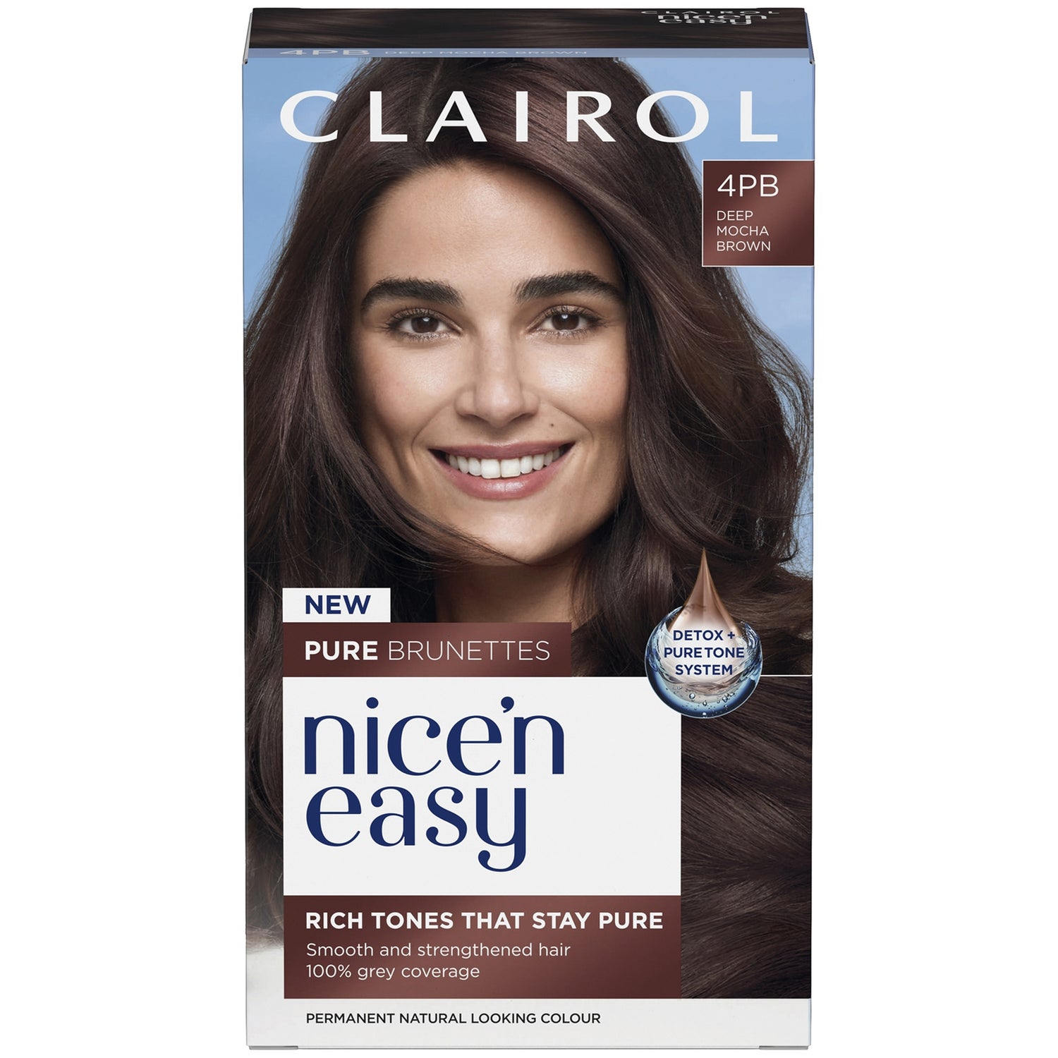 Clairol Nice'n Easy Crème, Pure Brunettes Permanent Hair Dye, 4PB Deep Mocha Brown