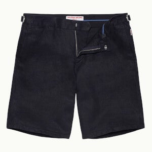 Norwich Linen 系列定制款亚麻棉短裤-海军蓝