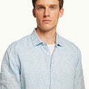 Giles Linen 定制款亚麻棉衬衫-海滨蓝色/白色