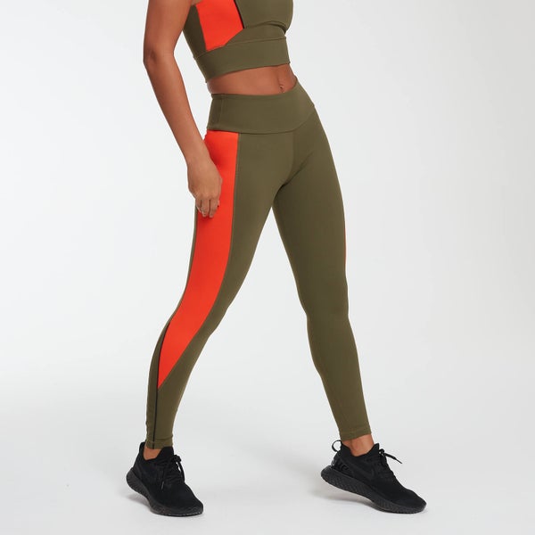Power 力量系列 女士对比色紧身健身裤 - 绿色 - XS