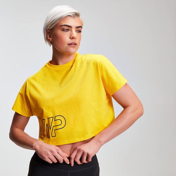 Power 女士短版 T 恤 - 黃色