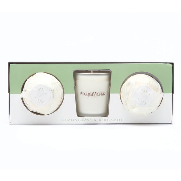 AromaWorks Light Range - Lemongrass & Bergamot Candle + Mini Aromabomb Gift Set