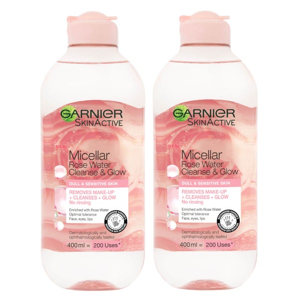 Garnier Micellar Rose Water Cleanse & Glow 400ml Duo Pack