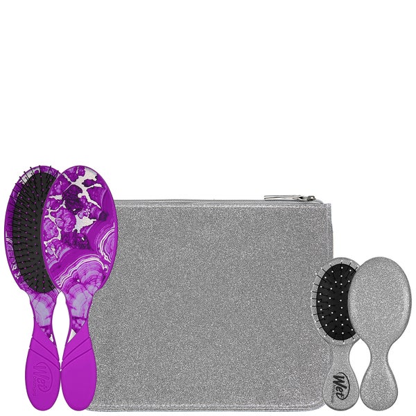 WetBrush Glitter And Go Detangling Set With Pouch - Purple
