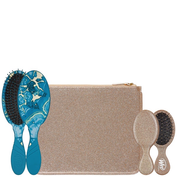 WetBrush Glitter And Go Detangling Set With Pouch - Blue