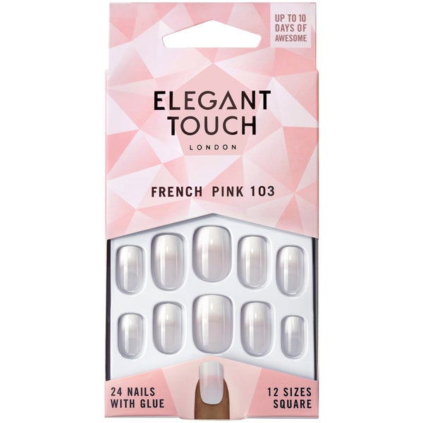 Elegant Touch 自然效果法式美甲贴片 | 103 款中号粉色（指尖渐变白）