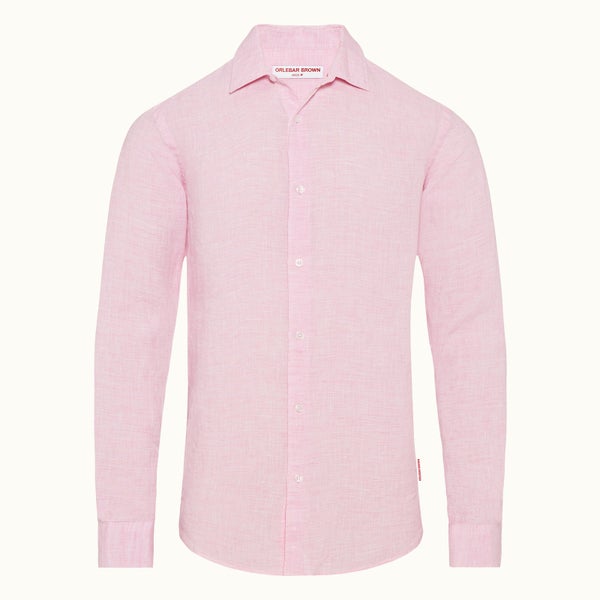 Giles Linen 系列经典领亚麻修身衬衫-浅粉色/白色