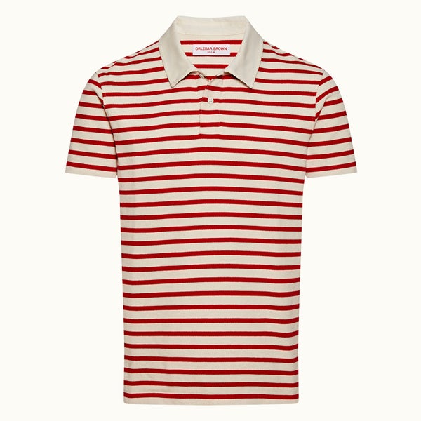 Marcel Breton Stripe 条纹针织polo衫- 海军蓝/夏日红色