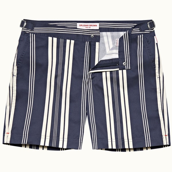 Bulldog Rochelle Stripe 条纹中长款游泳短裤-海军蓝色/石灰色