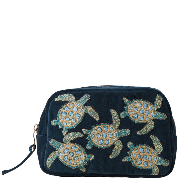 Elizabeth Scarlett Turtle Conservation Marine Navy Velvet Cosmetics Bag