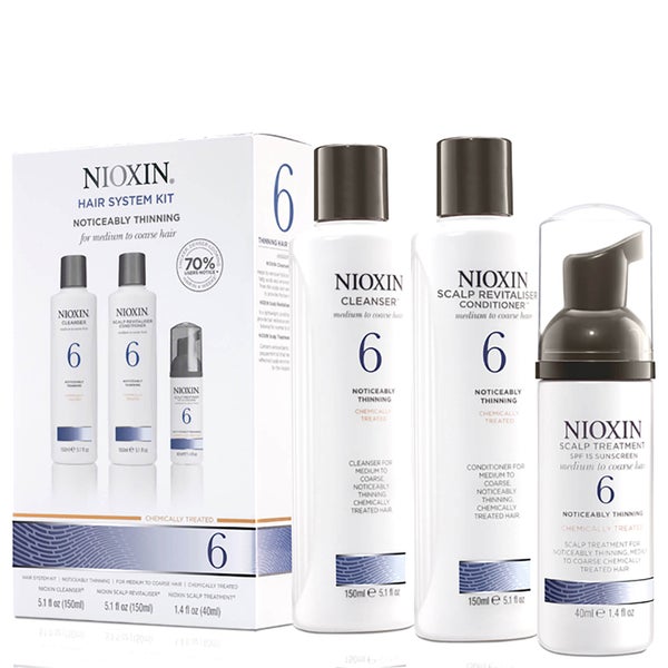 NIOXIN 俪康丝适合稀疏、中等到粗糙、自然发质和化学处理头发的 6 号护理套装（3 件装）