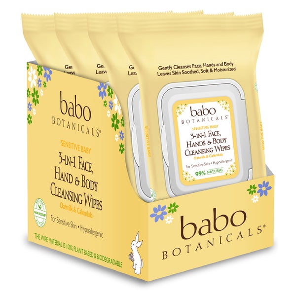 Babo 3-in-1 Sensitive Baby Face, Hand, Body Wipes - Oatmilk & Calendula (4 Pack)