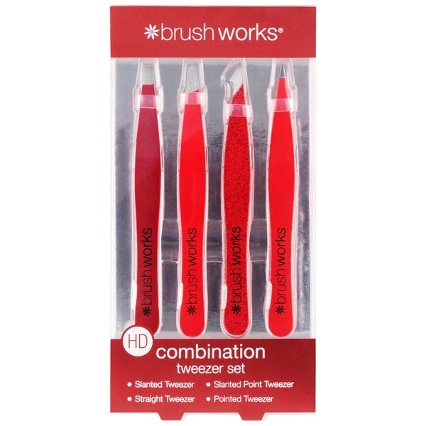 brushworks HD Combination Tweezer Set - Red