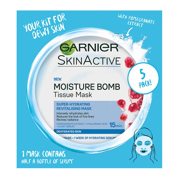 Garnier Moisture Bomb Pomegranate Hydrating Face Sheet Mask for Dehydrated Skin 5 Pack Box 160g