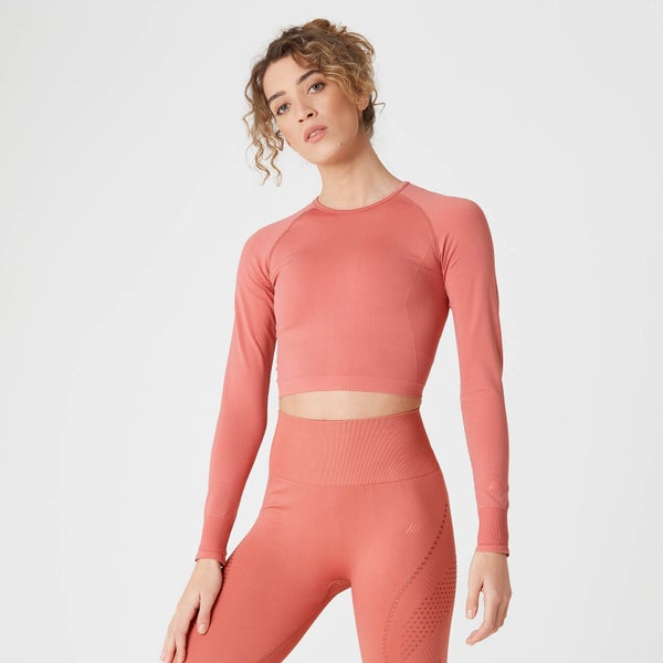 Shape Seamless 无缝系列 女士短版长袖上衣 - 橘红 - XS