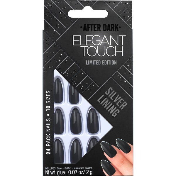 Elegant Touch Trend After Dark Nails - Grey Metallic/Tipped Stiletto/Silver Lining