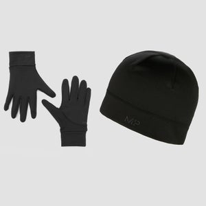 跑步帽和反光手套套装 - 黑色